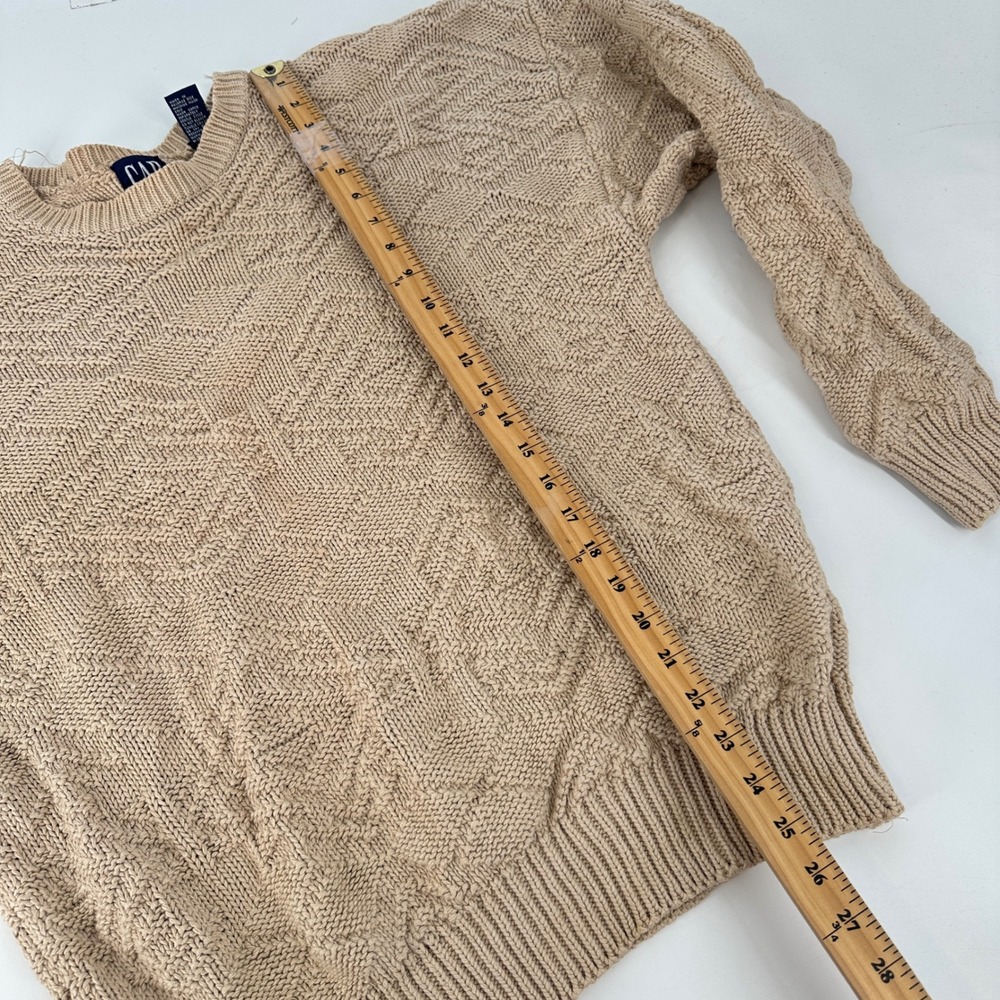Vtg 80s GAP Men's Tan Textured 3D Knit Sweater Pullover Long Sleeve Crew Neck XL - Picture 3 of 9
